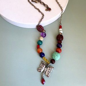 Lucky Brand Vintage Butterfly Charm Bead Necklace